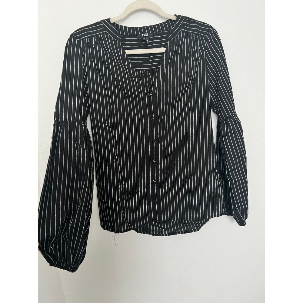 PAIGE Classic Black and White Striped Long Sleeve Button-Up‎ Blouse XS